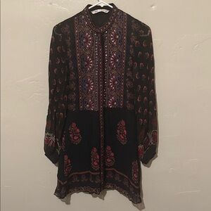 Zara Black with Burgundy Embroidered Jacket Small